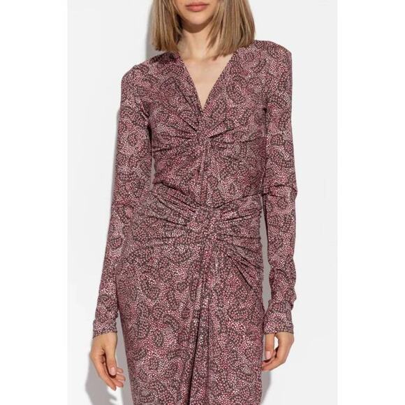 Isabel Marant  Lyss Graphic Printed Gathered Top in Antik Pink Black 40 US 8 - Picture 1 of 5